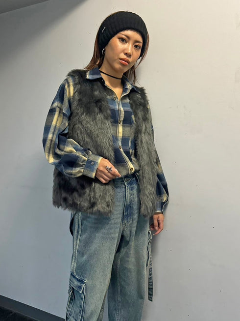 ロングフェイクファーベスト